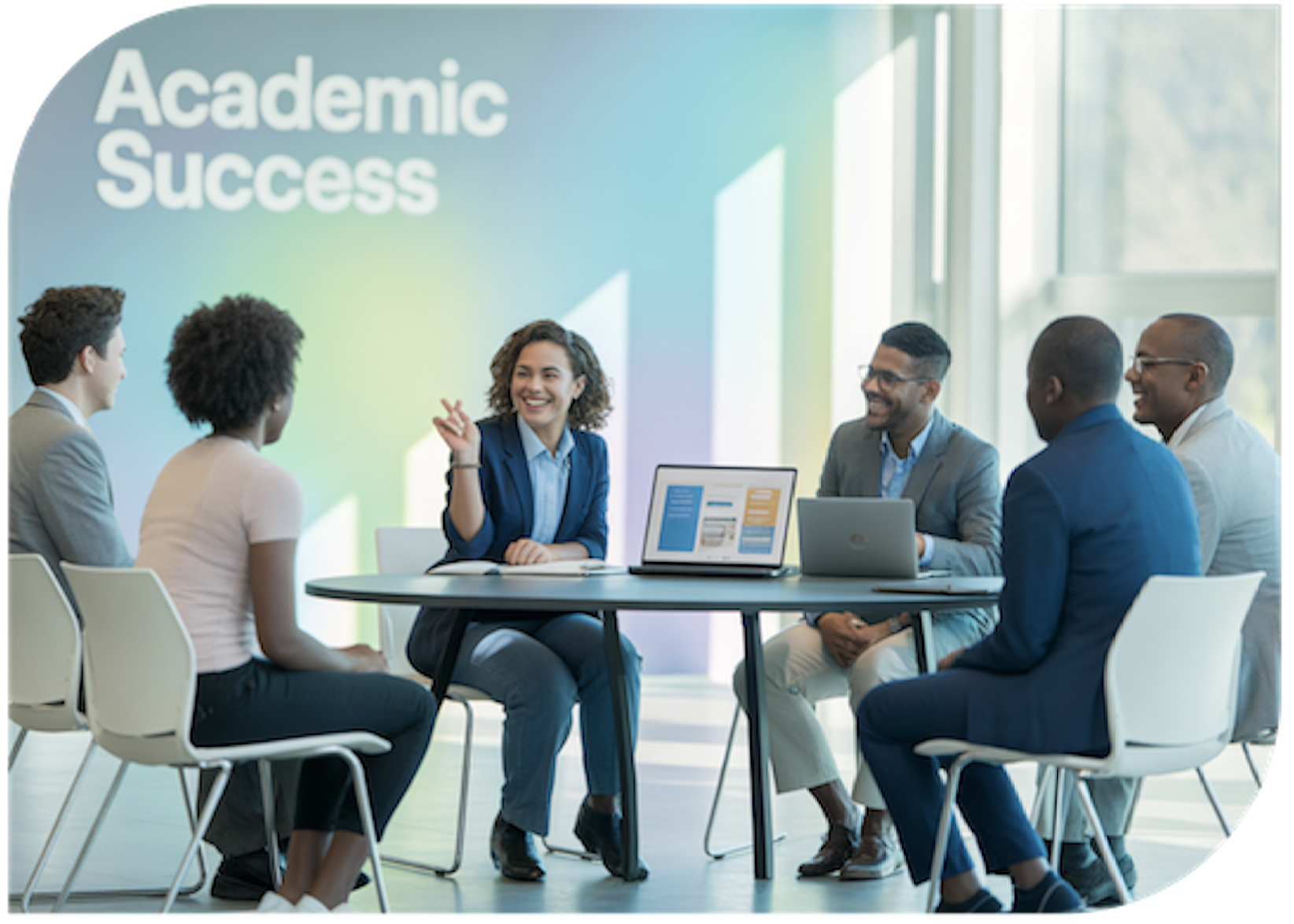Photo of Advising students at a table