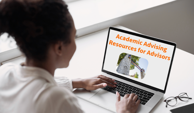 Academic advising resources image of an advisor and a laptop