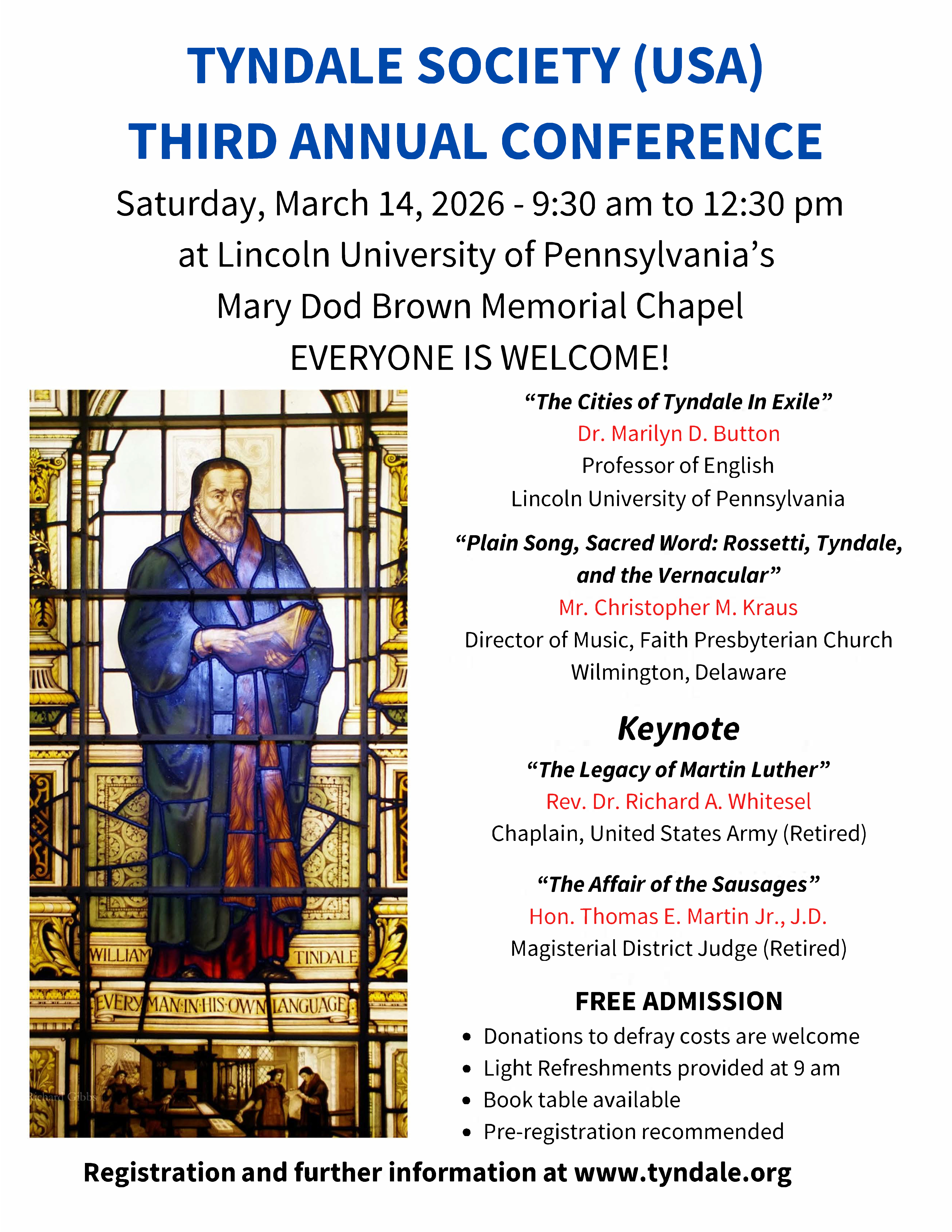 Image of Tyndale and information regarding speakers at the event