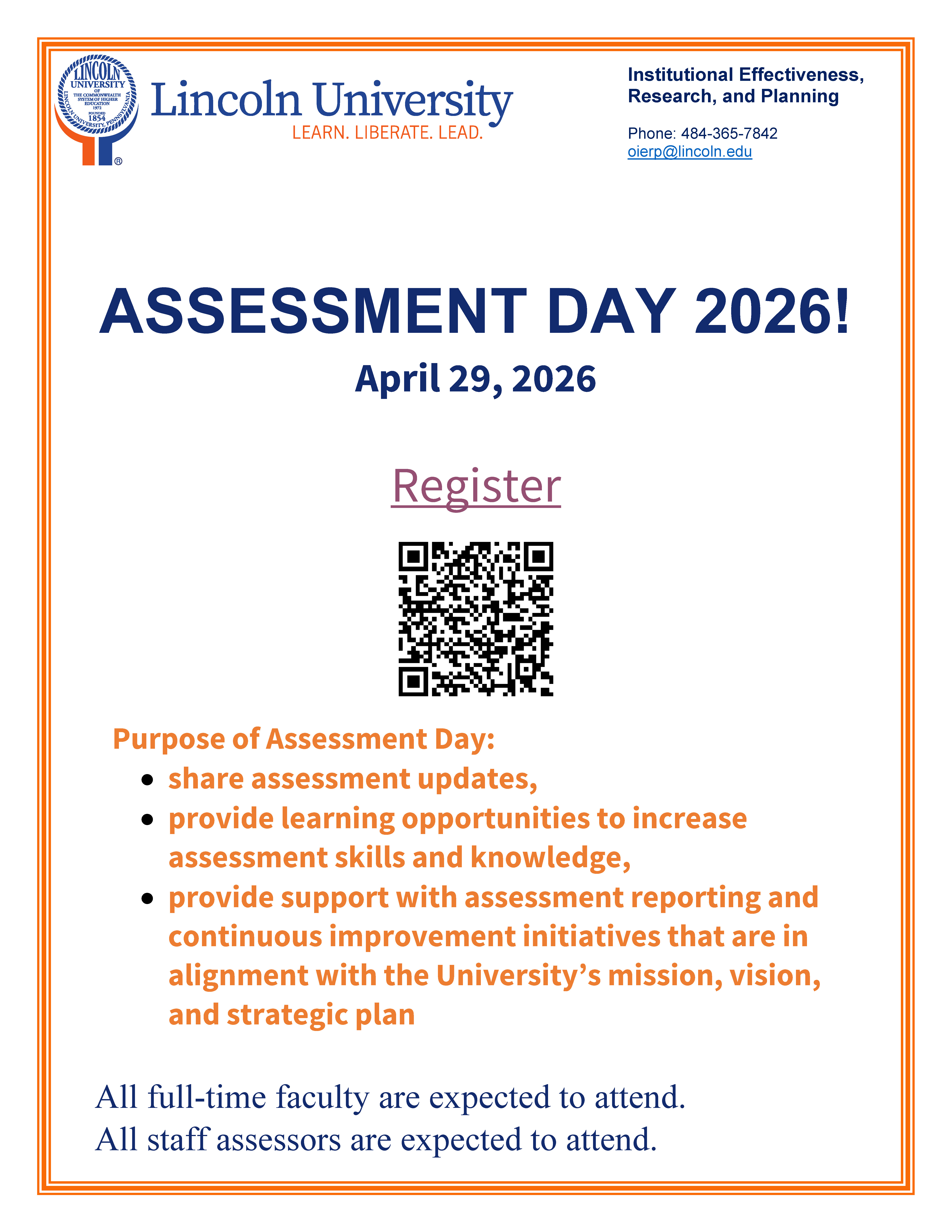 Flyer with QR code to register for Assessment Day 2026