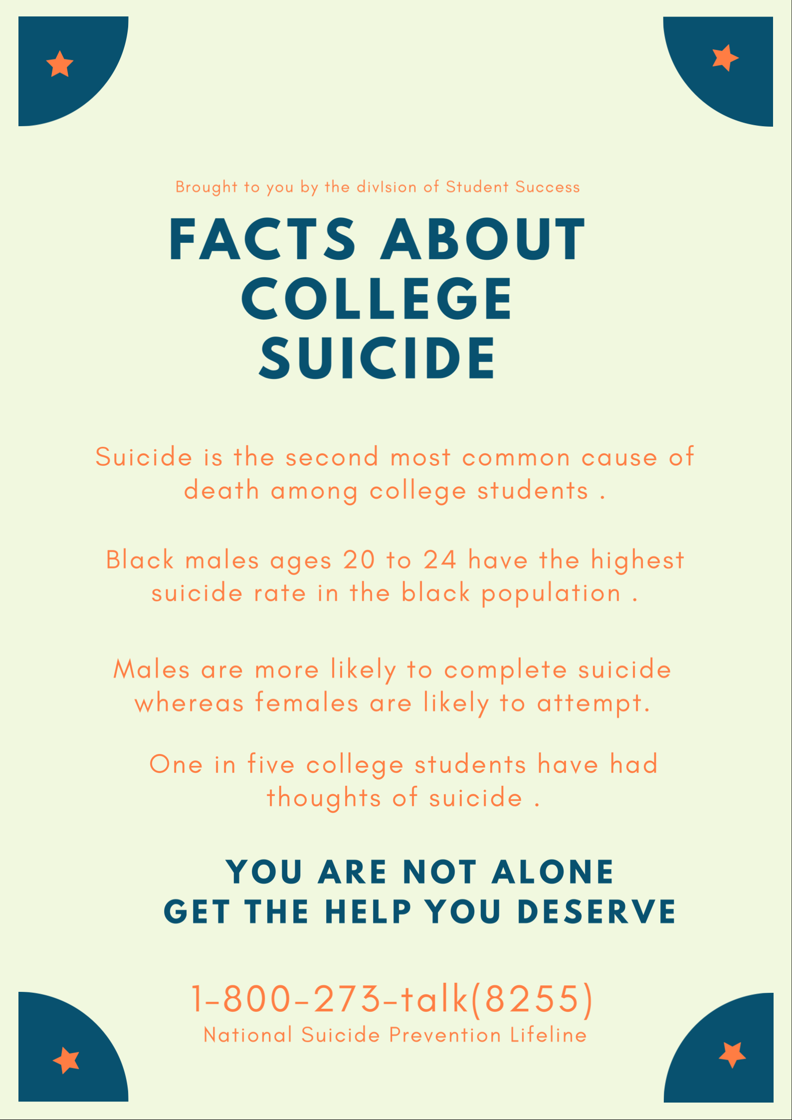 You are not alone get the help you deserve: 1-800-273-talk(8255) national suicide prevention lifeline