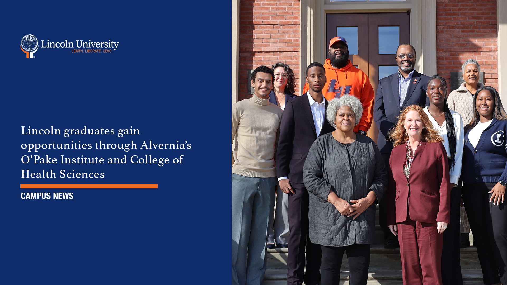 Group photo of Alvernia Staff and Lincoln 