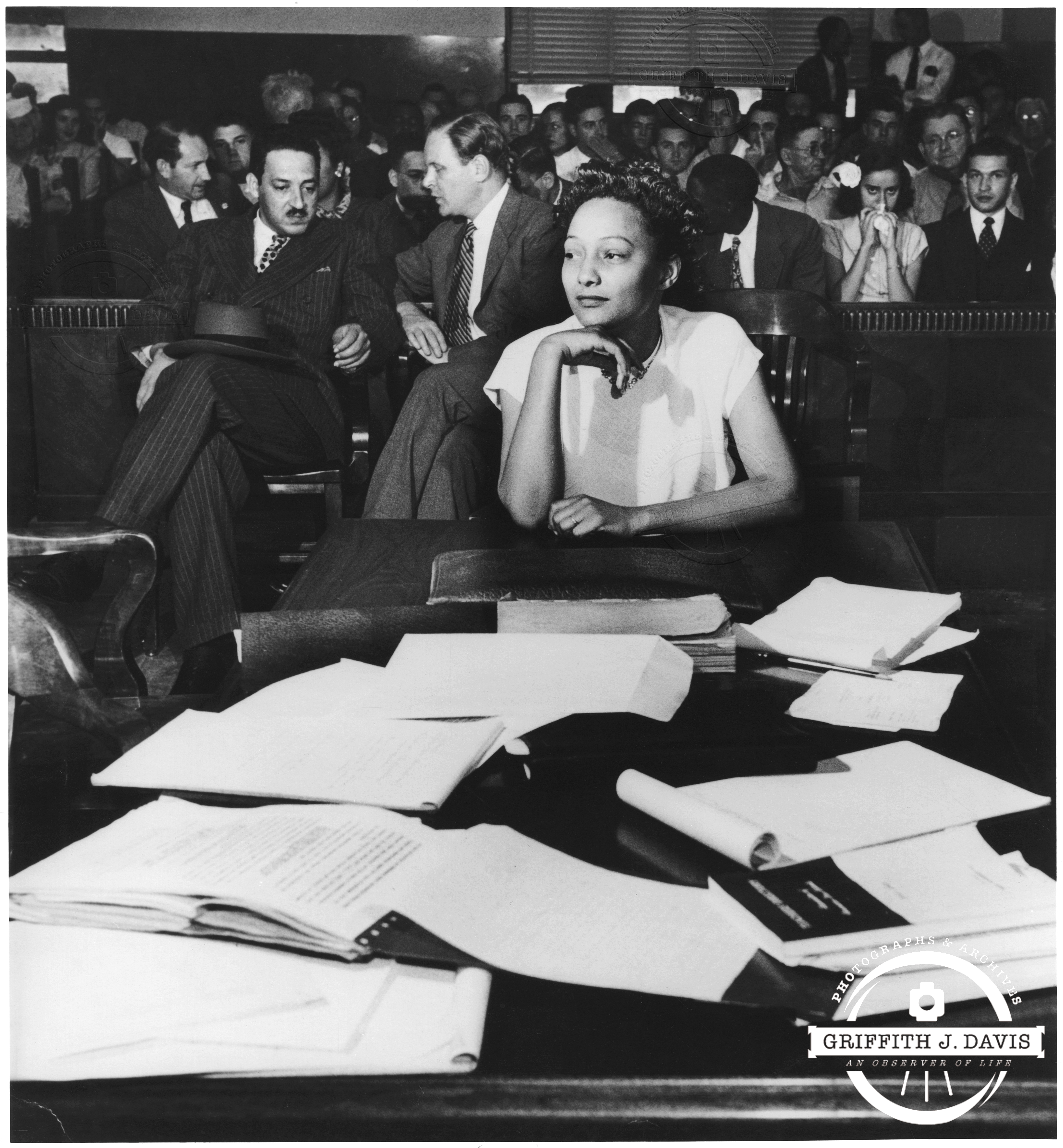 Credits: Photo by Griff Davis, Thurgood Marshall and Ada Lois Sipuel at Social Justice Human Rights Hearings, 1948, courtesy of Griffith J. Davis Photographs and Archives 